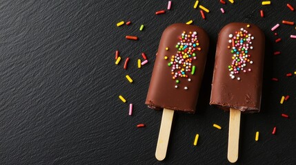 Delicious Chocolate Covered Ice Cream Popsicles with Sprinkles