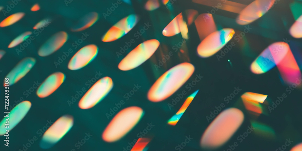Poster Halftone texture displaying colorful spots and patterns on a dark background