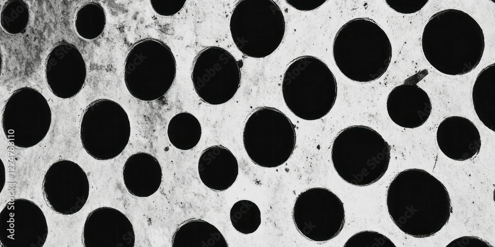 Poster Black and white halftone texture featuring varying circular patterns