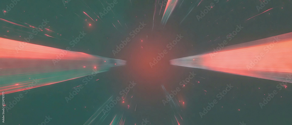Poster Floating sparks create dynamic abstract background with central empty space for creative use