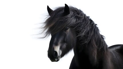 Close-up of Icelandic Horse with Thick Mane Isolated on White Background &ndash; Majestic Nordic Breed, Beautiful Long Hair, Strong and Compact Pony, Hardy Icelandic Equine, Elegant Companion