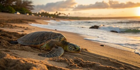 Maui Sea Turtle: Miniature Beach Relaxation - Tilt-Shift Photo