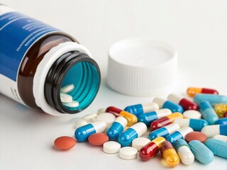Medicine Bottle with Colorful Pills - Healthcare Stock Photo
