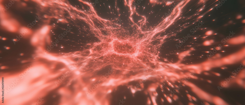 Poster Abstract data streams with spark nodes and central focus highlight flow dynamics