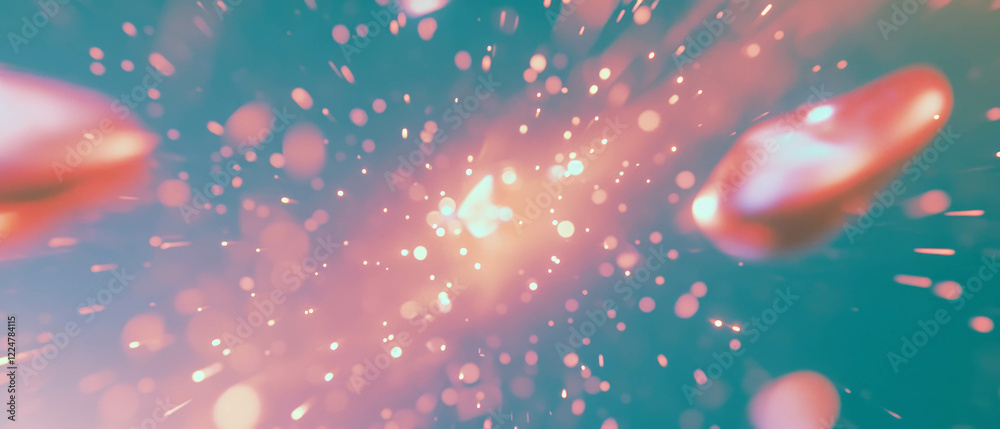 Poster Dynamic data streams create a vibrant flow and spark nodes in an abstract digital landscape