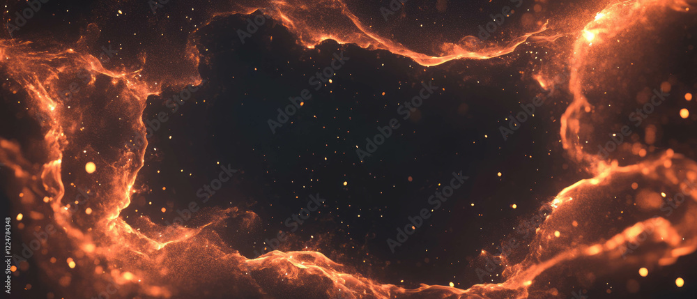 Aufkleber Fiery sparks create an abstract background with a central empty space for design elements