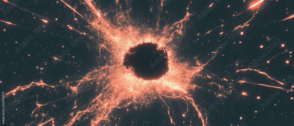 Poster energetic abstract background with flying sparks and empty center for creative design