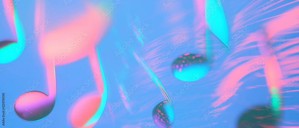 Poster Geometric music shapes create an abstract background with a clear central area
