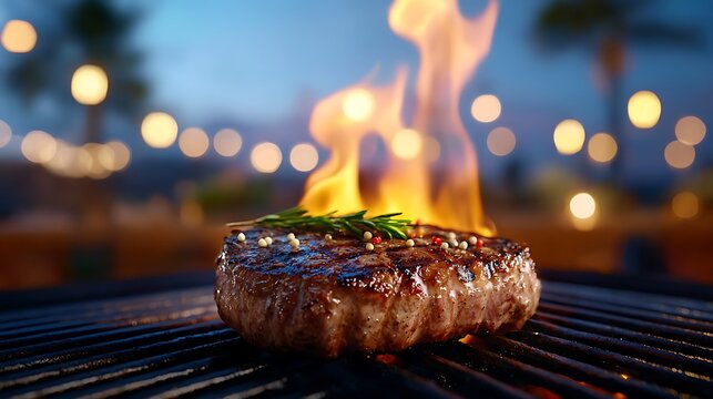Juicy Grilled Steak on a Grill at Dusk