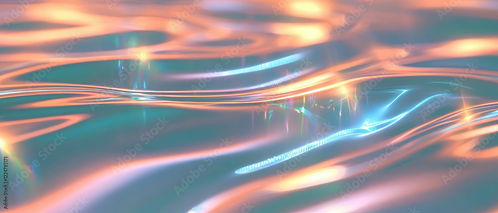 Poster Reflective light waves create an abstract background with central space and glowing elements