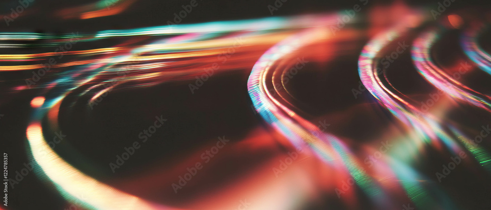 Aufkleber Dynamic waves of light trails creating an abstract music visual with empty center space