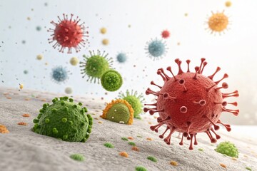 Microscopic 3D Render: PM2.5, Dust Mites, Bacteria & Viruses in Motion