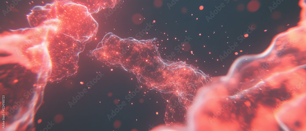 Poster particles glowing like sparks with energetic dynamic background in abstract design