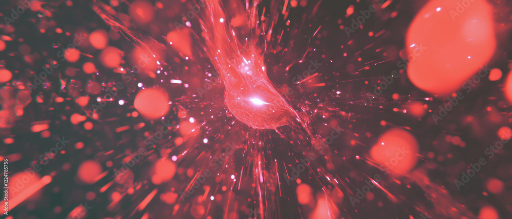 Poster vibrant particles burst with energy in an abstract glowing background