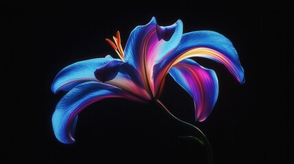 Fototapeta premium Vibrant Blue and Purple Lily in Dark Background - Artistic Floral Photography