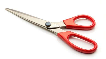 Obraz premium Red-handled Scissors on White Background