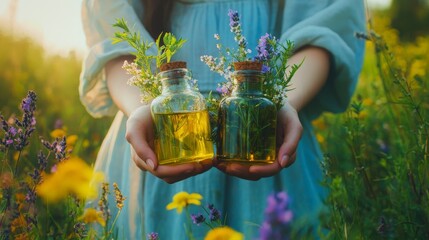 medicinal herbs in bottle, Generative AI,