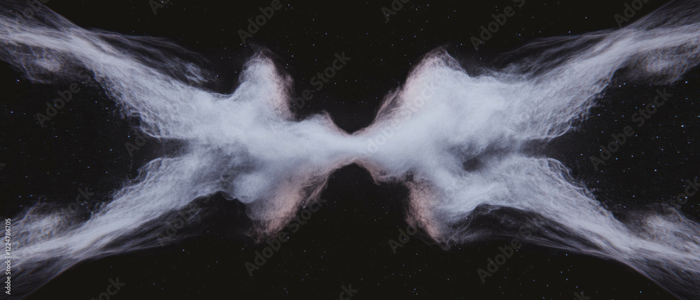 Poster exploration of abstract dust texture with central void in a black cosmic environment