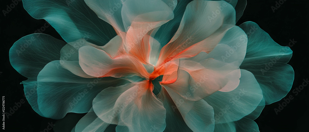 Poster Abstract representation of colorful flower petals creating a central focal point on dark background