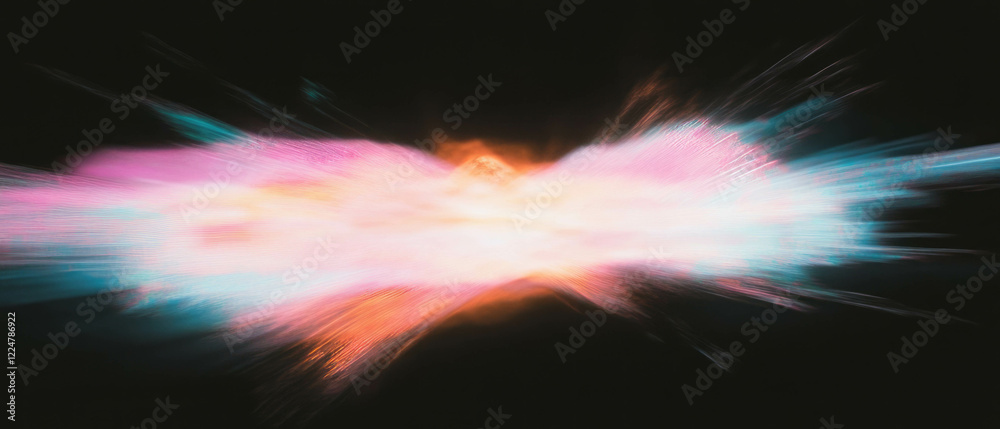 Poster Overlay texture of abstract dust with symbolic light and central empty space on black background
