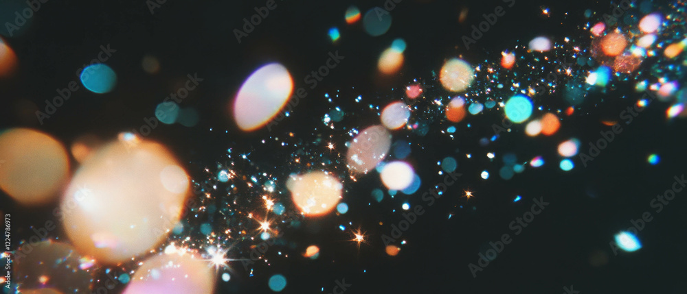 Poster Overlay of abstract film textures featuring geometric patterns and dynamic light effects