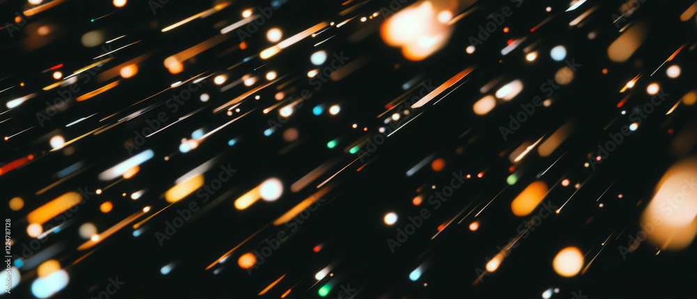 Poster Artistic abstract light patterns on a black background creating a retro vibe