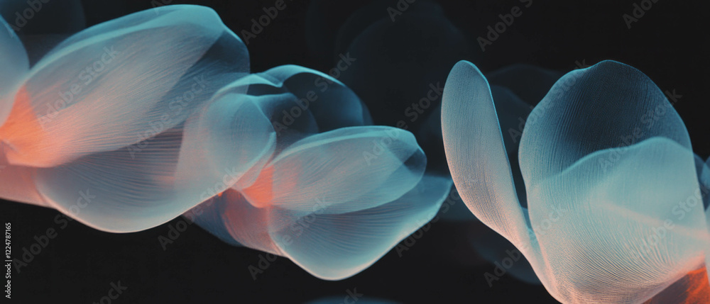 Poster Abstract petal patterns create an artistic overlay on a black background for visual impact
