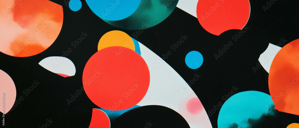 Poster creative overlay design of abstract paper shapes against a black background