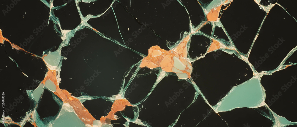 Poster dynamic abstract overlay of shattered glass forms on black background offers unique artistic space