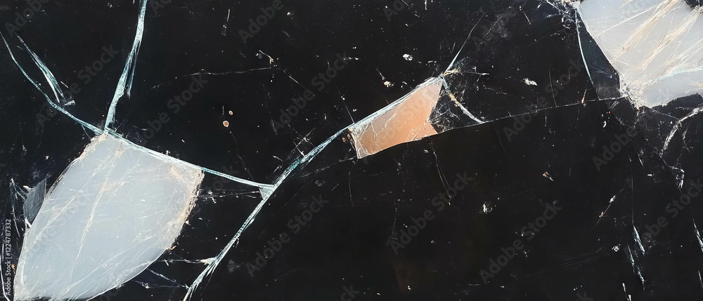 Aufkleber abstract broken glass textures with central empty space in dark artistic design