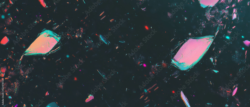 Aufkleber abstract shapes and broken glass texture with central space on a dark background
