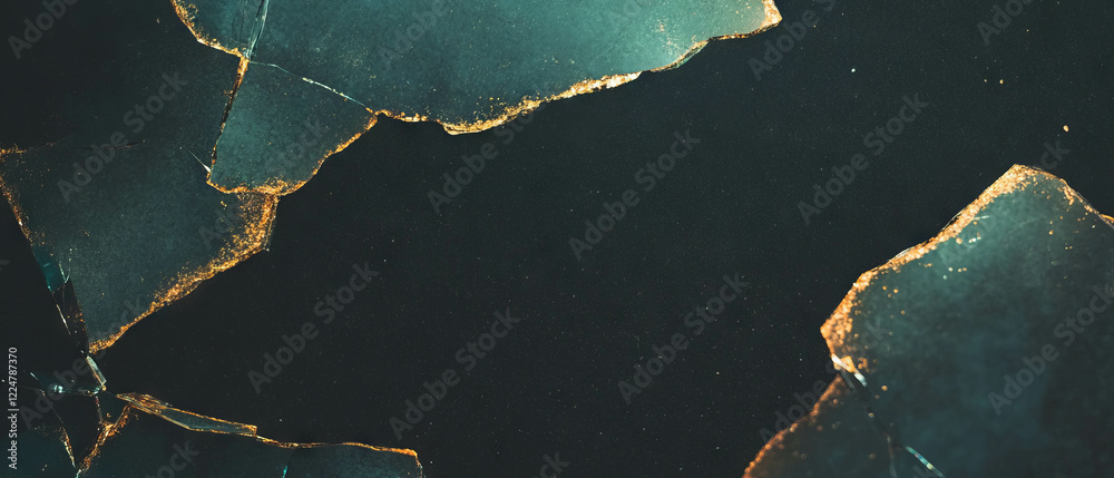 Poster Abstract texture featuring broken glass shapes on a dark background with central empty space