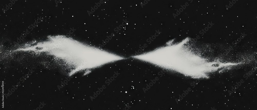 Poster Abstract design of dust and shapes creating a void on a black background with light
