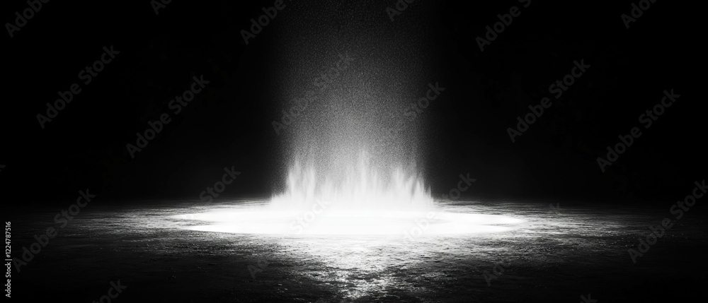 Poster Dynamic abstract shapes with light and dust against a black background creating a unique design