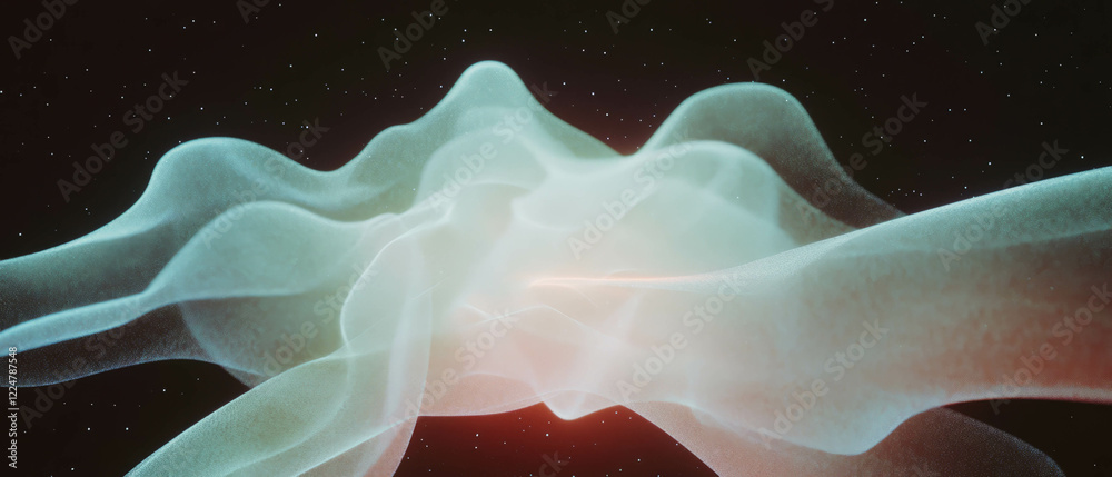 Aufkleber artistic design featuring abstract shapes and dust on a black background with glowing central space