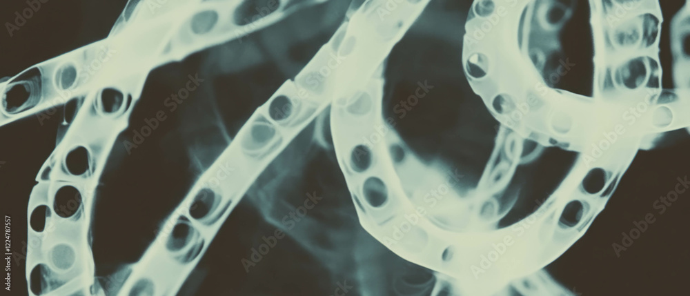 Poster artistic abstract design with shapes and film overlay on a dark background