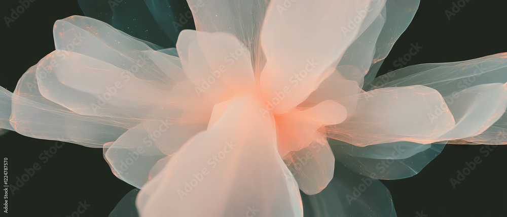 Poster abstract floral shapes with artistic arrangement against a black background featuring empty space