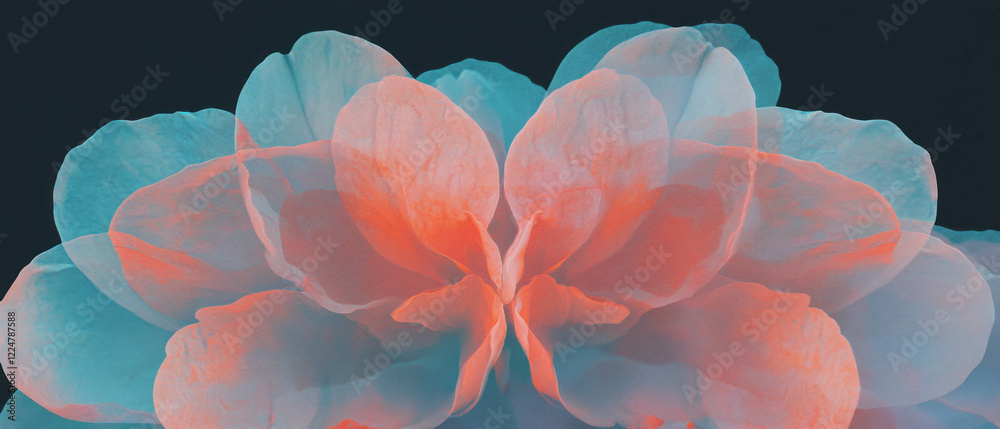 Poster Overlay of abstract shapes and flower petals on a black background creating an artistic effect