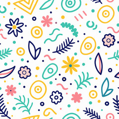 Fototapeta premium Colorful doodle floral seamless pattern.