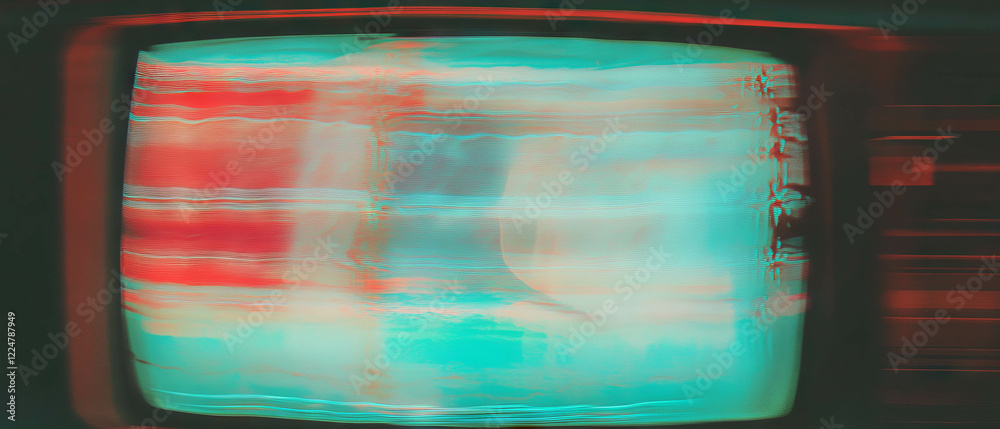 Poster distorted analog television screen with magnetic interference and wavy lines