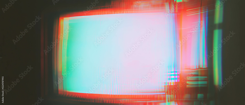 Poster Overlay texture simulating analog TV screen distortion with color bleed against dark background