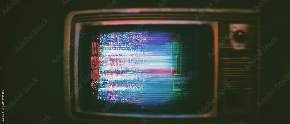 Poster Overlay texture of an analog TV screen displaying a dark and low brightness background