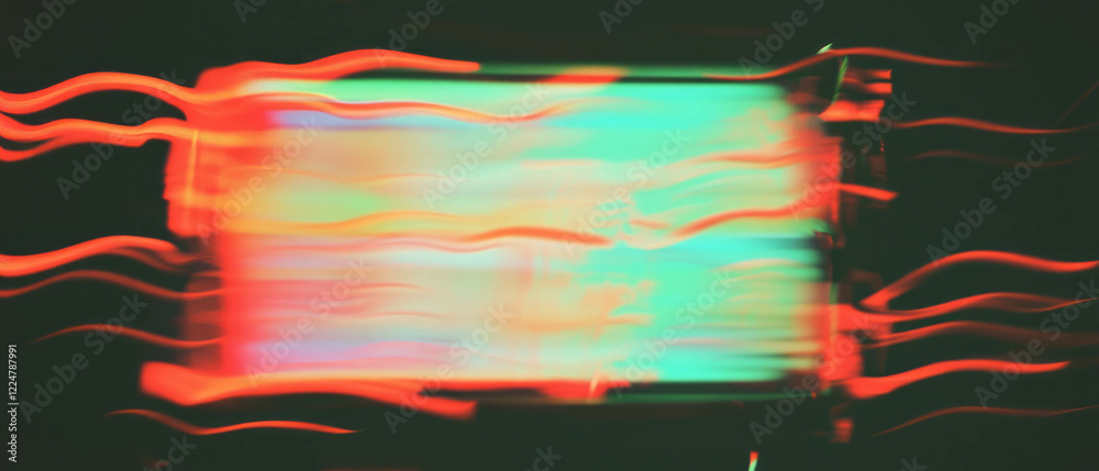 Poster magnetic distortion overlay on an analog tv screen reveals wavy patterns in vibrant colors