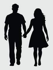 Silhouette of a Couple Holding Hands vector illustration