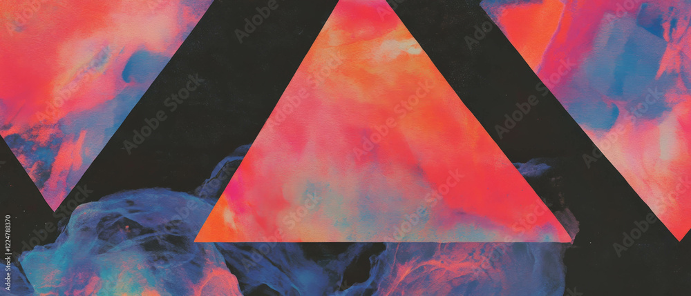 Aufkleber Vibrant triangular shapes layered with watercolor textures display a dynamic geometric design