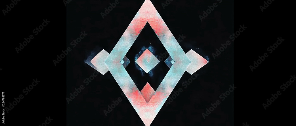 Aufkleber Angular triangular watercolor forms with sharp geometric design on a black background