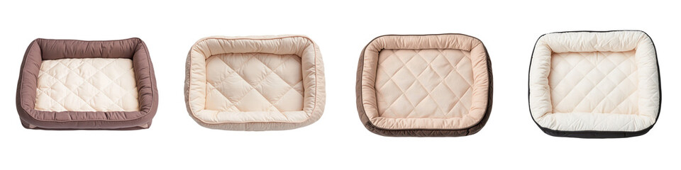 Comfortable dog bed with cozy cushions in various shapes textures and colors providing a warm and inviting space for pets to rest and relax