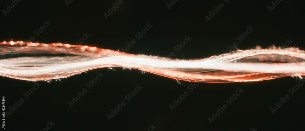Poster Bright light trails form dynamic spark patterns against a black backdrop with empty middle space
