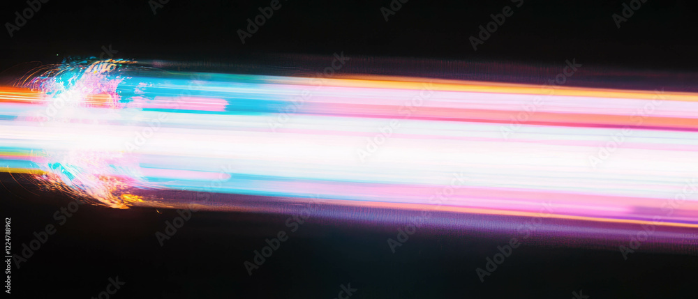 Aufkleber Bright light trails create dynamic spark effects on a black background