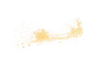 Silhouette of Santa Claus riding in a sleigh with a Christmas tree and gifts pulled by reindeer.  Santa Claus deer on transparent background  image